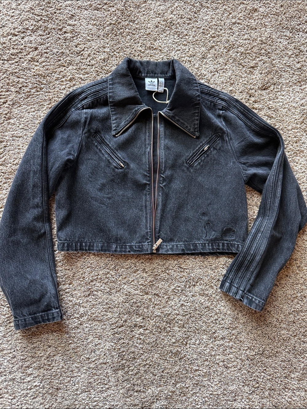 adidas Black Cropped Denim Zip Jacket